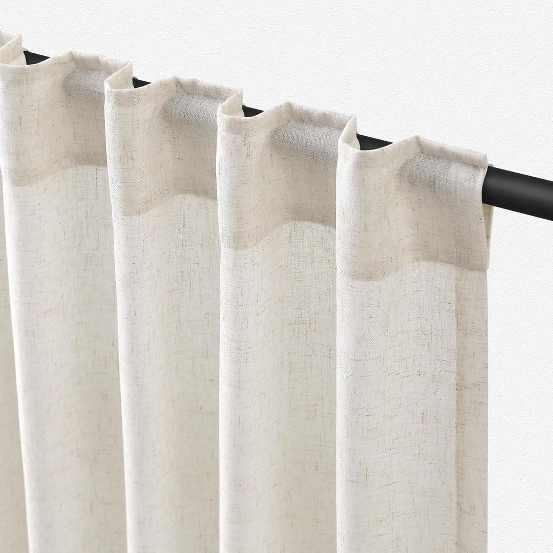 102 inch Long Linen Curtains 2 Panels for Living Room, Natural Cream Ivory Light Filtering Semi Sheer Linen Curtains Back Tab and Rod Pocket Neutral Drapes for Bedroom/Farmhouse, 52 x 102 Inch