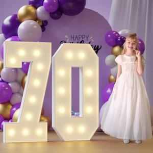 Marquee Numbers 70th-Birthday Large Decorations: 4ft Light Up Numbers 70 Birthday Sign for Boy Girl Seventy Year Old Anniversary Mosaic Party Decor Backdrop Big Foam Board