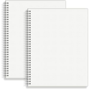 Large Dot Grid Spiral Notebook, 8.5" x 11", Premium 100gsm Ivory White Paper, Sturdy See-Through Cover, 128 Dotted Pages per Notebook(2 Pack) for Home, School, Office, Artist Writing/Drawing