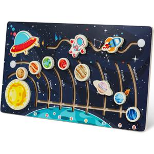 Zeoddler Movable Solar System Puzzle for Kids 3-6, Wooden Space Toys, Planets for Kids Preschool Learning Activities, Gift for Boys, Girls