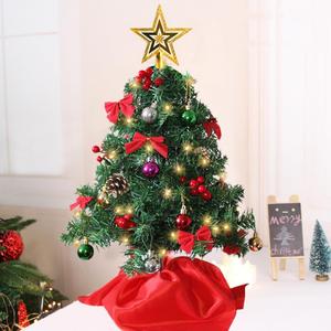 Juegoal 24 Inch Mini Christmas Tree Set, Table Top Artificial Christmas Trees with 50 LED Lights, Ornaments and Red Berries, Best DIY Christmas Decorations (Green)