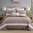 Homzard Brown Quilts Queen Size,Boho Cotton Comforter Set Queen Size,Brown White Snowflake Striped Quilted Bedspread Set,Bohemian Lightweight Comforter Bedding with 2 Pillow Shams (Queen (90"x98"))