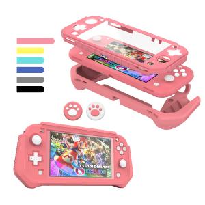 Switch Lite Case Protective Case for Nintendo Switch Lite, Compatible with Nintendo Lite, Screen Protector Cover Hand Grip Cover with Detachable TPU+Built-in PC Screen + 2 Thumb Grip Caps, Pink