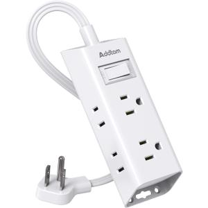 Cruise Ship Essentials, Flat Plug Power Strip, Addtam 1 ft Ultra Flat Extension Cord with 6 Outlets Extender, No Surge Protector for Cruise Ship, Travel, Dorm, Home Office, ETL Listed (White)