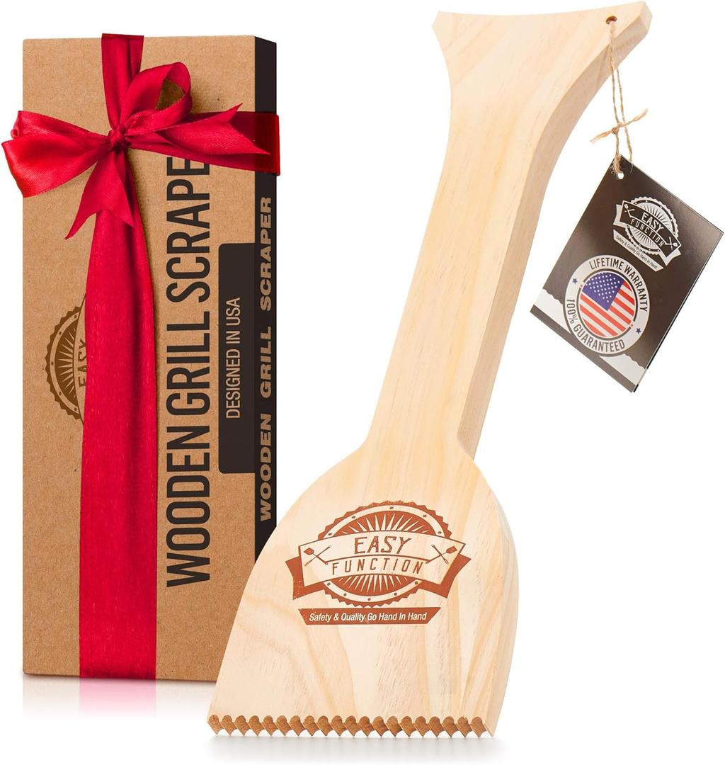 Wood Grill Scraper - Wooden BBQ Grill Brush Cleaner Alternative - Enjoy Safe & Bristle Free Barbecue (15" length)