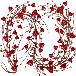 Winlyn 5.2' Valentine's Day Garland Red Heart and Berry Burgundy Berry Pip Artificial Garland Decorations for Spring Wedding Valentine Fireplace Mantel Table Dcor (Red)