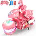 Remote Control Motorcycle for Girls with RGB Wheels Lights, RC Motorbike Toy, 360 Rotations, 55 Min Play, Stunt Motocross with Rider, 2.4Ghz RC Dirt Bike Birthday Xmas for Girls 4-12 (Pink)