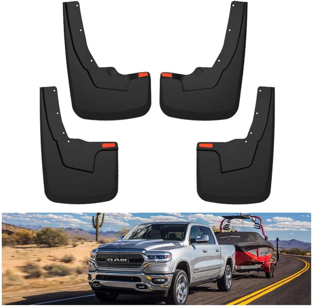 KIWI MASTER Mud Flaps for 2019-2024 Dodge Ram 1500 (with OEM Fender Flares, Not Fits Classic or TRX), Heavy Duty Front & Rear Mud Guards, No Drill, 4 Pcs Set
