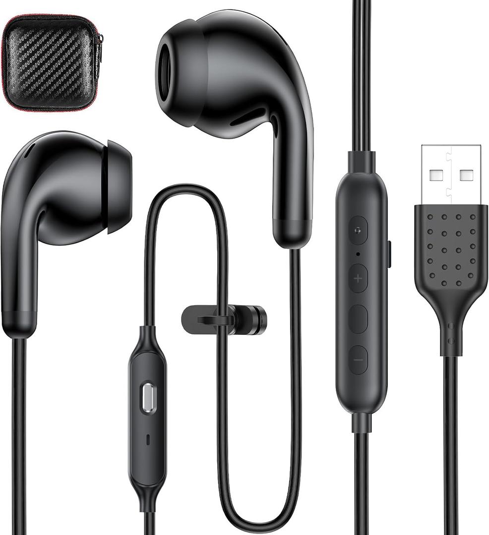 ACAGET USB Computer Headphones for PC Laptop Adjustable Sound & Vocal EQs | Corded Gaming Headset USB A Zoom Meeting Earbuds with Mute Mic & Volume Control HiFi Stereo Laptop Earphones for Dell Surface