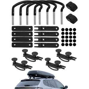 4Pack Roof Box U-Bolt Clamps, Glazeal Roof Box Rack Clamps Car Van Mounting Fitting Kit 3.2"/82mm Inside Width with 8 Lock Nuts 2 Straps for Cargo Carrier Rack