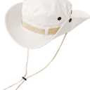 Fishing Hat, Wide Brim Breathable Boonie Hat UV Protection Safari Hiking Bucket Hat Beach Summer Cap (White)