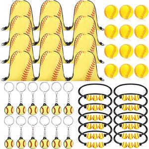 Poen 48 Pcs Softball Party Favors Include 12 Drawstring Backpack 12 Mini Softball 12 Keychain 12 Wax Thread Braided Bracelet Inspirational Team Gift
