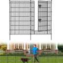 5 Panels No Dig Garden Fence with Gate, 44in(H) 11.8ft(L) Decorative Metal Outdoor Dog Fence, Rustproof Pet Fencing for Yard, Patio, Flower Bed -Temporary Fencing| Easy to Install
