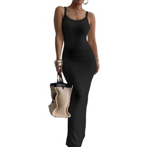 Nimsruc Women Summer Long Dress Casual Slip Sexy Slim Sleeveless Bodycon Maxi Dresses for Women 2024 (Large, 8086-black)