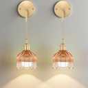 Battery Operated Wall Sconces CCT Dimmable Wireless Sconces Set of 2, Vintage Light Fixture with Amber Flower Glass Lampshade Wall Decor Set of 2 for Living Room Bedroom Bedside Bathroom