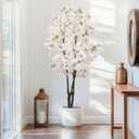 BINCUE Artificial White Cherry Blossom Tree Fake Tree Cherry Blossom Decor Fake Flowers Faux Flowering Tree White Flowers Floral for Indoor Outdoor Room Home Decor Spring Gift 5.74FT