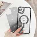 NITITOP Compatible with iPhone 11 Pro Max Case Cute Clear Glitter [Compatible for MagSafe] Plating Heart Sparkle Bling Magnetic Girl Women Electroplated Frame Camera Protection Back Cover - Black