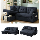 NicBex Modern L-Shaped Sofa Bed with Reversible Storage Chaise – Black Convertible Sectional with USB Ports – 3-in-1 Sleeper Pull Out Couch for Living Room, Apartments & Small Spaces