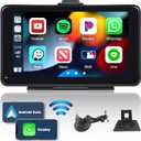 Portable Apple Carplay Screen Wireless Apple Car Play Android Auto, 7 Inch Touchscreen Wireless Carplay Screen for Car Support Apple Airplay Voice Control FM Bluetooth AUX