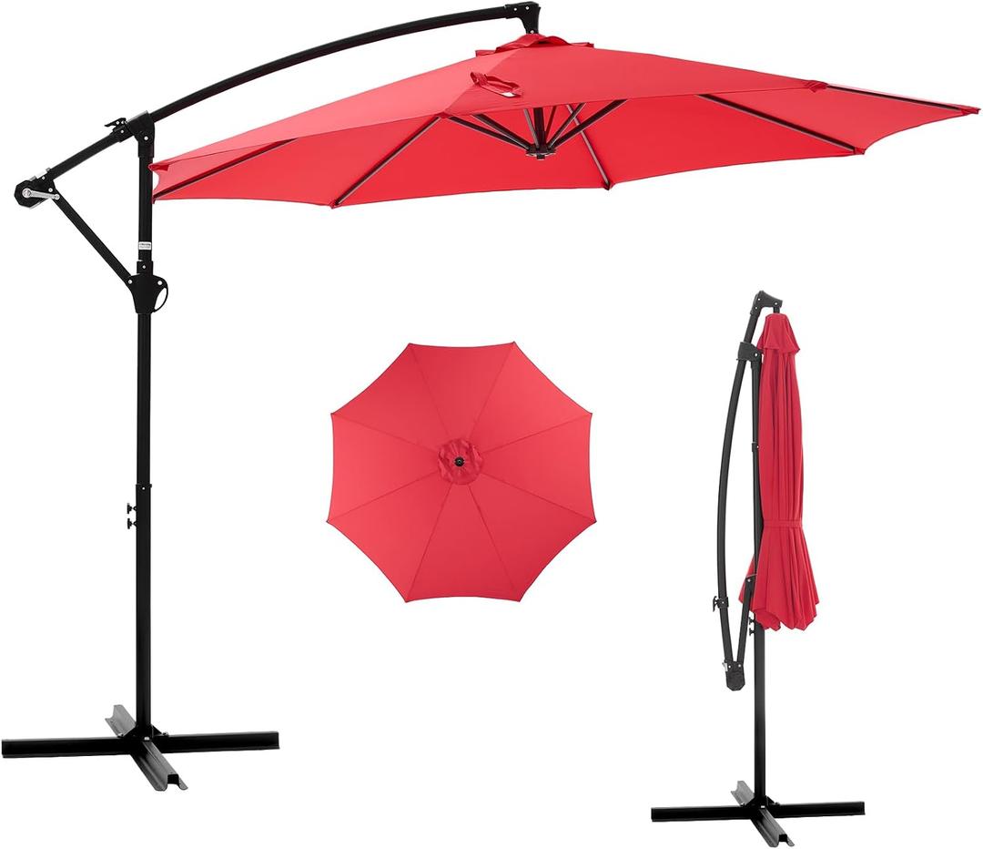 NEWBULIG 10FT Patio Umbrella, Offset Cantilever Outdoor Patio Table Umbrella, UV Protection, Fade Resistant Fabric, Easy Tilt Adjustment for Pool, Deck, Garden, Backyard
