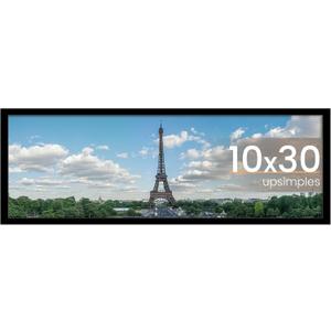 upsimples 10x30 Picture Frame, Display Pictures 8x24 with Mat or 10 x 30 Without, Wall Hanging Panoramic Frames, Black, 1 Pack