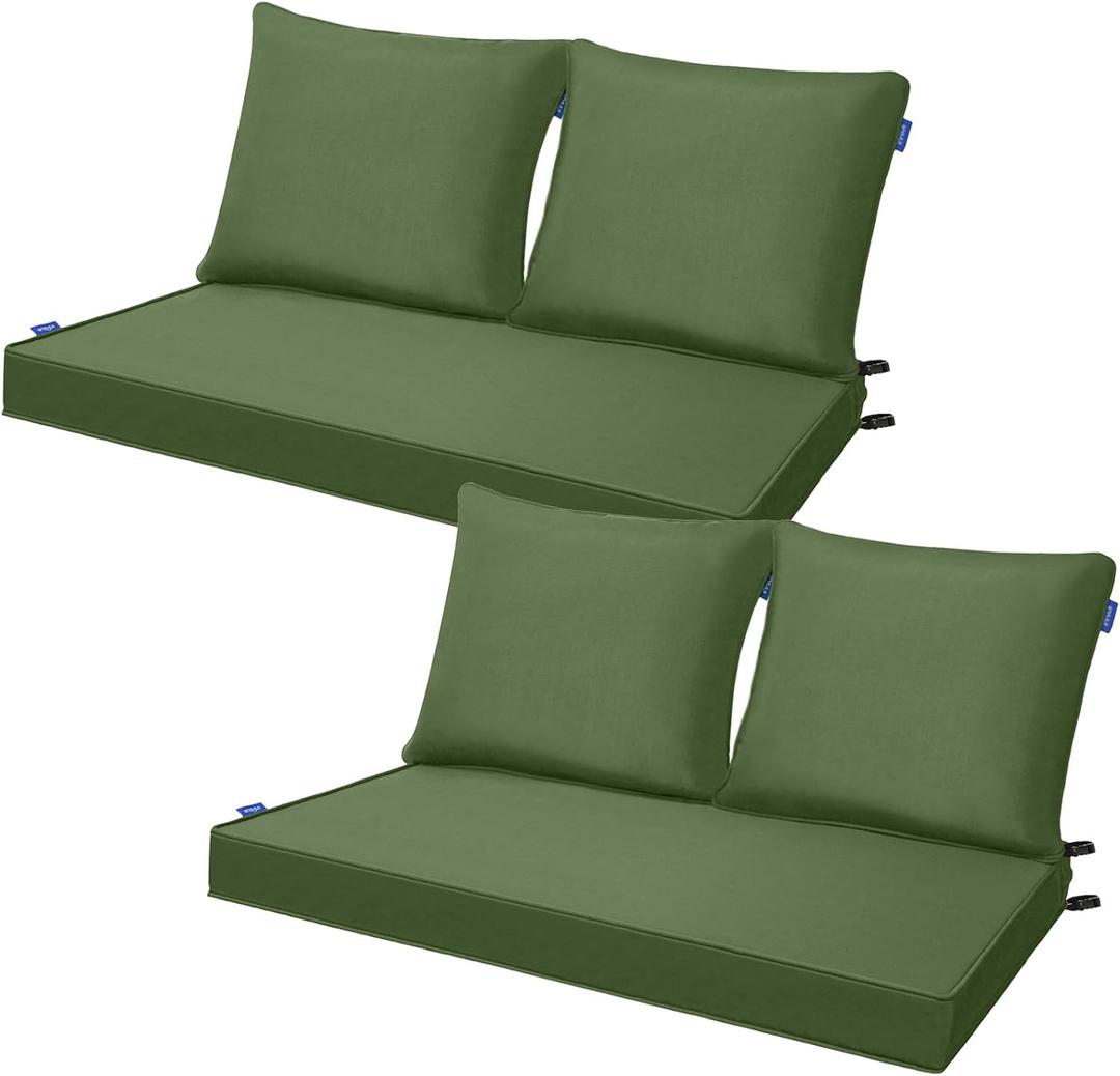 Outdoor Loveseat Cushion Set Patio Deep Seat Cushion for Outdoor Furniture Water Repellent 44'' x 24'' Patio Cushion Set for Couch, Bench and Swing, Fade Resistant (Pure Moss Green, 2 Sets)