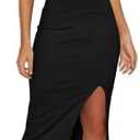 WAYMAKER Women's Sexy V Neck Spaghetti Strap Sleeveless Wrap Ruched Side Slit Bodycon Cocktail Party Wedding Guest Dress , Black, Size M