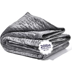 Gravity Weighted Blankets for Adults, 20lbs Grey (48" x 72", Twin/Single) - Heavy Comfort Cotton Blanket with Glass Beads - Utra-Soft Premium Breathable Microfiber Duvet Cover - Machine Washable