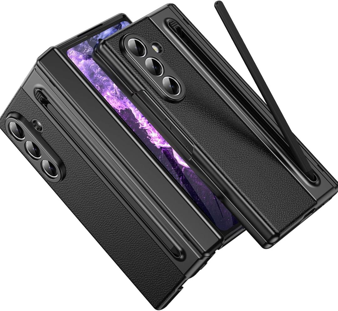 for Samsung Galaxy Z Fold 7 Case with [S Pen] [with Hinge Protective & Screen Protector] Leather Back Case, Protective Phone Case for Samsung Z Fold 7 5G Phone Case with S Pen Black