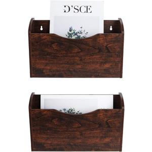 PAG Wall File Holder Wall Mounted Wood Hanging File Organizer for Office, 2 Pockets, Brown