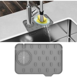 Dimeho Sink Faucet Splash Guard Mat Silicone Soap Dish Pad Faucet Handle Drip Catch Sponge Holder Sink Protector Trays for Bathroom Kitchen Countertop Gadgets Accessories (Gray)