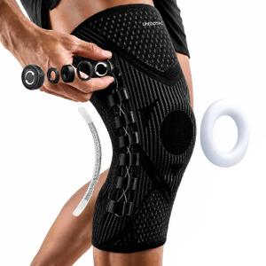 Knee Brace with Dial Adjustment, Adjustable Compression Knee Support with Patella Gel Pad & Side Stabilizers, Running Knee Brace Joint Pain Relief Brace for Workout, Arthritis, Meniscus Support, Complete Joint Support Kit Includes Wrist Wrap (XL,Left)