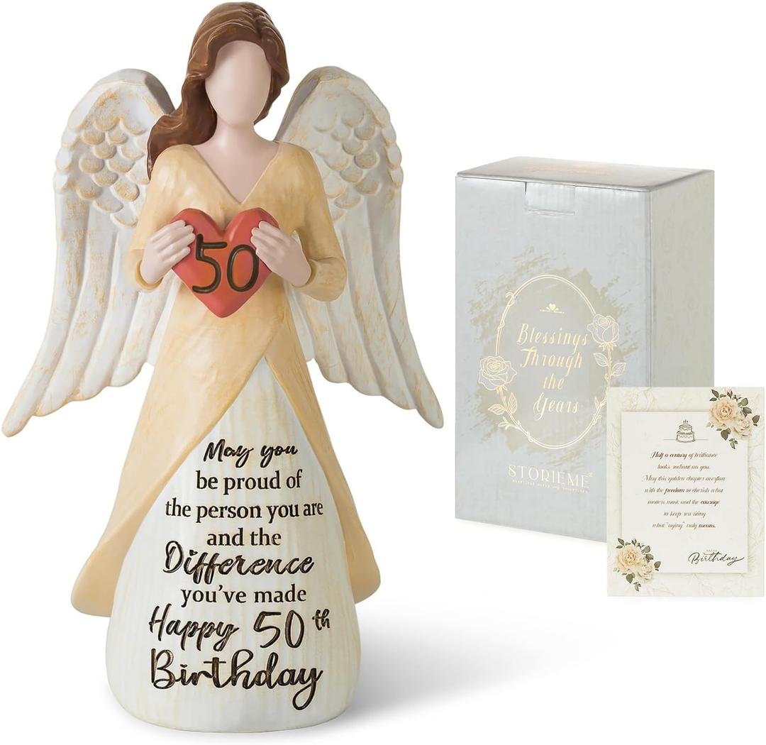 Storieme 50th Birthday Gifts for Her Women: Happy Birthday Gift for Friends Besites Sisters Daughter Mom 50 Year Old Woman Birthday Angel Figurine
