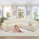 ALIECOM Stretch Corner Sectional Couch Covers L Shape Sofa Covers Washable Sectional Slipcovers U Shape Jacquard Living Room Pet Dogs Furniture Protector with Elastic Bottom (Beige, X-Large)