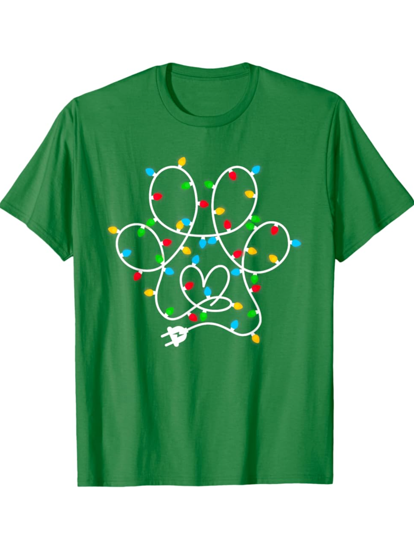 Dog Paw Print Christmas Tree Lights Merry Christmas Pajamas T-Shirt, M