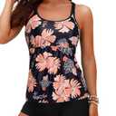 Yonique Two Piece Tankini Swimsuits for Women with Shorts Tummy Control Bathing Suits Athletic Swimwear Black and Orange Floral XXL