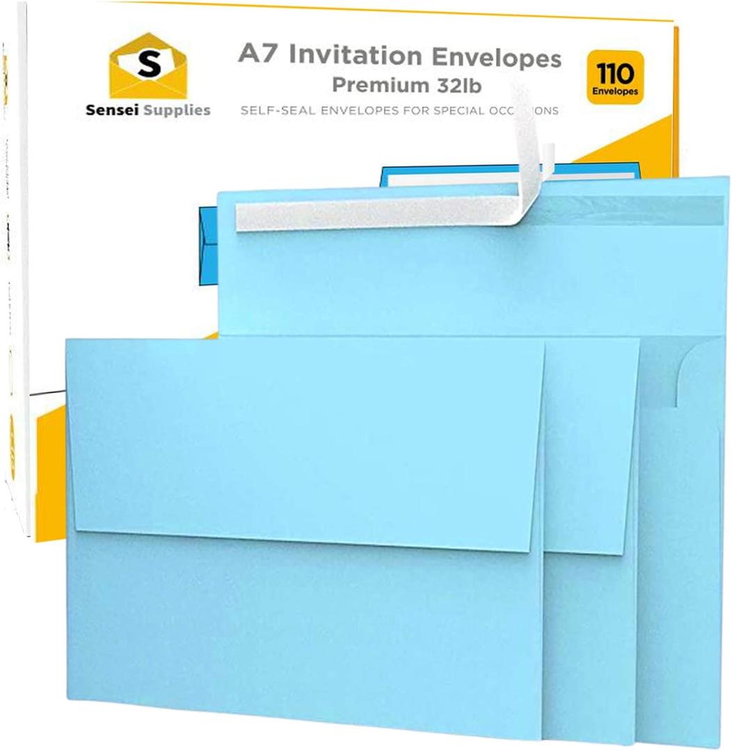 110 5x7 Light Blue Invitation Envelopes - for 5x7 Cards - A7 - (5  x 7  inches) - Perfect for Weddings, Graduation, Baby Shower - 120 GSM - Peel, Press & Self Seal - Square Flap (110 - Single Pack)