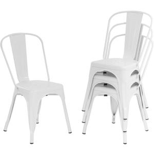 FDW Metal Dining Chairs Set of 4 Indoor Outdoor Chairs Patio Chairs Kitchen Chairs 18 Inch Seat Height Metal Restaurant Chair Stackable Chair Tolix Side Bar Chairs (Cream)