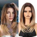 Ombre Honey Blonde Wig for Women, Long Straight Layered Style with Natural-Looking Middle Part, Heat Resistant Synthetic Wig for Daily Use