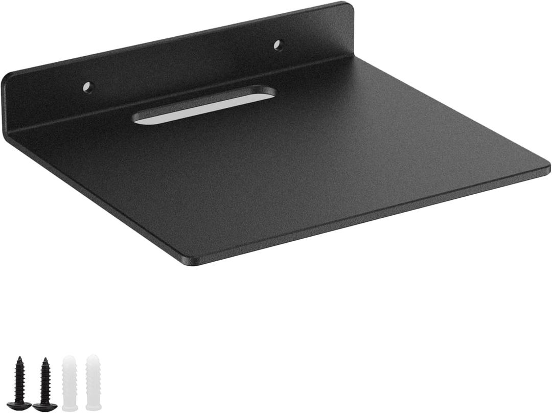 Small Floating Shelf 3mm Thick, 6.5 inch, Metal Wall Shelf, Metal Floating Shelves for Echo, Cameras, Small Speaker (Black 1 Pcs)