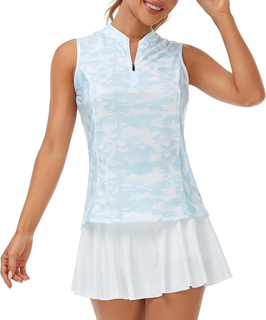 JINSHI Women Tennis Shirt Golf Sleeveless ShirtsQuick Dry UPF 50+ Sportswear with Zipper (M)