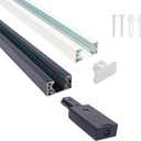 H Track Lighting Rails Kit 120V 5FT 3-Wire H Type Single Circuit with End Caps and Live End Feed Connector, Mounting Hardware (White)