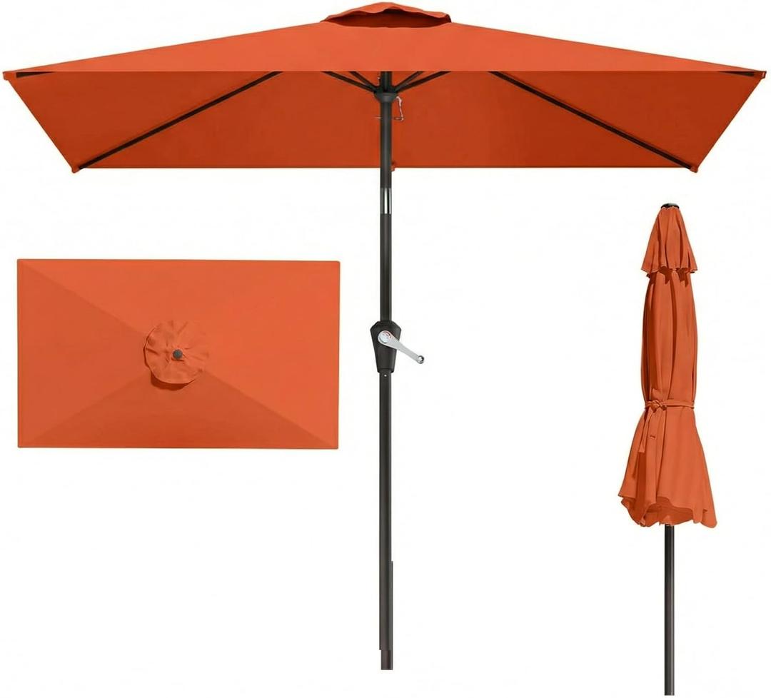 6.5' x 10' Rectangular Patio Umbrella Large Outdoor Market Umbrella w/UV Protection, Push Button Tilt and Crank Lift, Rectangle Table Umbrella for Garden, Deck, Pool, Patio, Terracotta