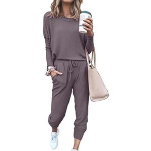PRETTYGARDEN Women Fall 2 Piece Lounge Outfit Long Sleeve Tops High Waisted Jogger Pants Set Spring Travel Clothes Tracksuit M