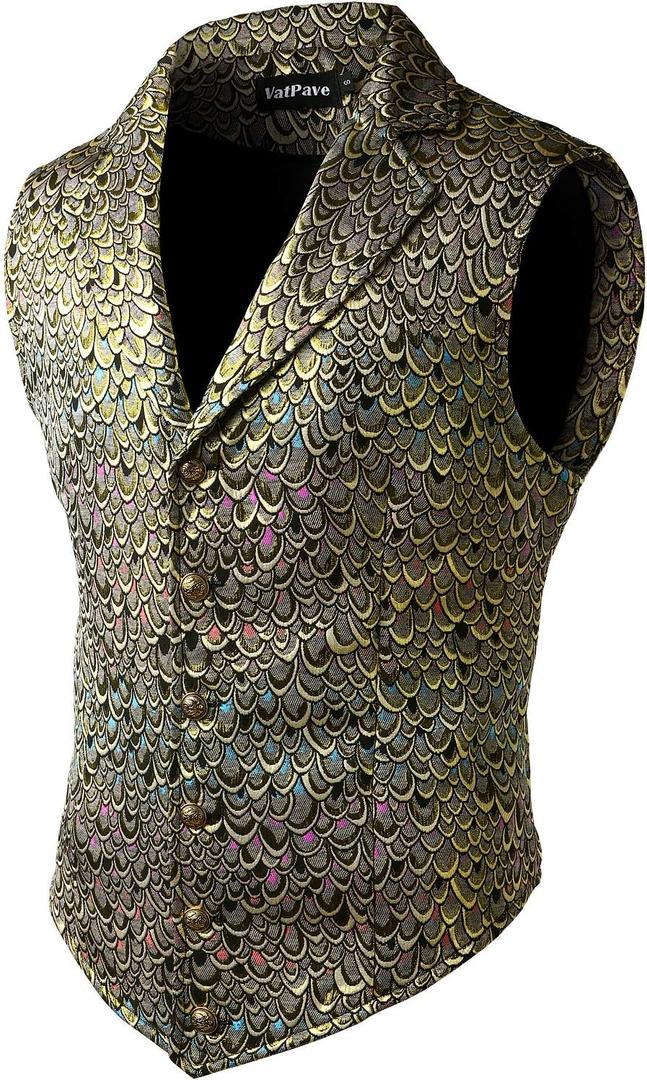 VATPAVE Mens Victorian Suit Vest Steampunk Gothic Waistcoat (Large, Multicolor)