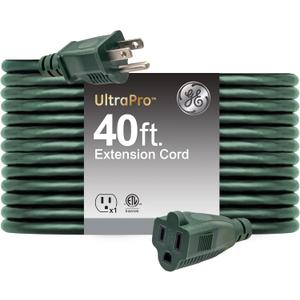 GE Outdoor Extension Cord, 40 Ft, Grounded Heavy Duty Extension Cord, 16AWG 3 Prong Extension Cord Outdoor, Outside Extension Cord, Long Extension Cord ETL Listed, Green Outdoor Extension Cord 81601