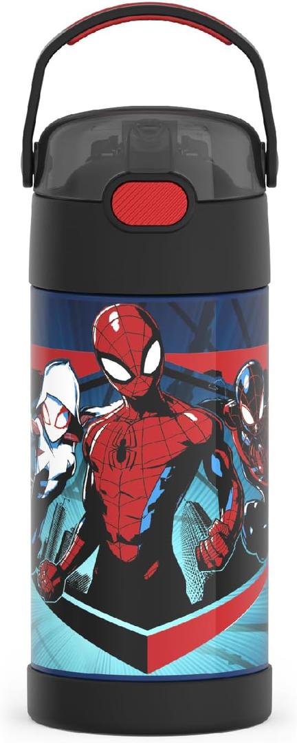 THERMOS FUNTAINER Water Bottle with Straw - 12 Ounce - Kids Stainless Steel Vacuum Insulated Water Bottle with Lid, Spider-Man