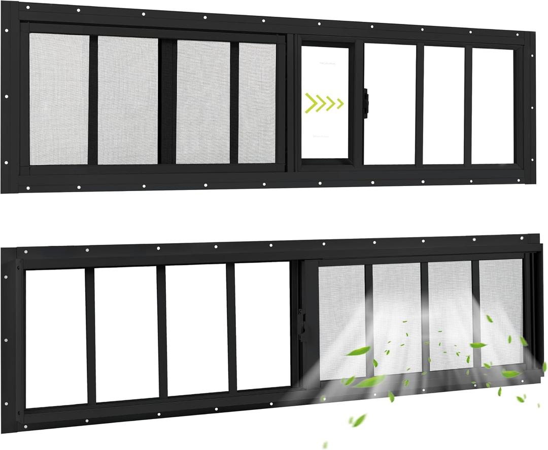 10"x48" 2 Pack Shed Sliding Windows, Black