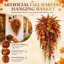 2 PCS Artificial Fall Hanging Basket Decor, Faux Autumn Persian Grass & Morning Glory Arrangement, UV Stable Artificial Florals for Porch Outdoor Autumn Display