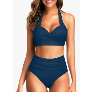 Tempt Me Women Two Piece Swimsuit High Waisted Bikini Halter Vintage Retro Bathing Suit Push up Swimwear, XXL